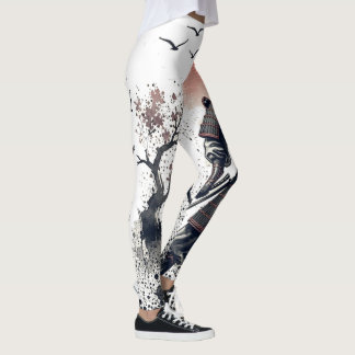 Doppel-Schwert-Samurai-Krieger-Tuschekunst Leggings