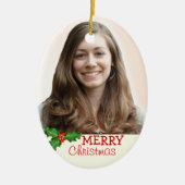 Doppel-seitige Oval-Weihnachtsdekoration Foto Keramikornament (Vorne)