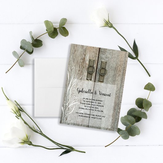 Doppel-Stalltüren Land Hochzeit Save the Date Einladung