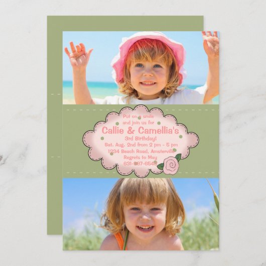 Doppel Sweet 2 Foto Einladung (Vorne/Hinten)