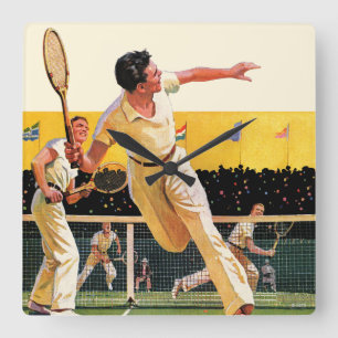Doppel-Tennis-Match Quadratische Wanduhr