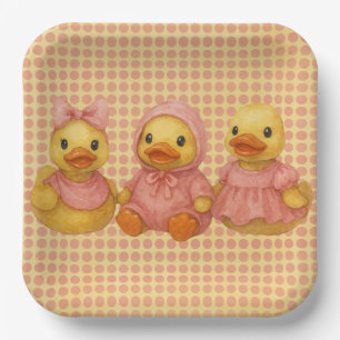 Doppel Trio in rosa Outfits Pappteller