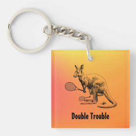 Doppel-Trouble Kangaroo Tennis Player Schlüsselanhänger