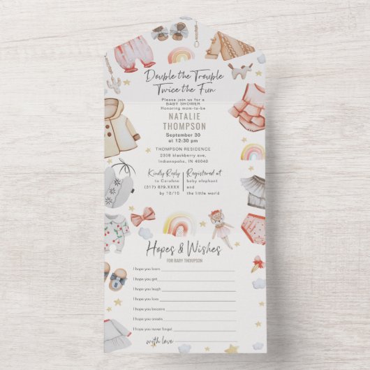 Doppel Trouble Twin Girls & Hopps Babydusche All In One Einladung (Innen Boden)