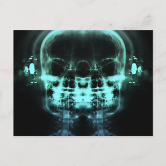 Doppel-X-Ray-Skulls mit Kopfhörern - Aquamarin Postkarte (Vorderseite)