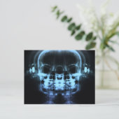 Doppel-X-Ray-Skulls mit Kopfhörern - Blau Postkarte (Stehend Vorderseite)