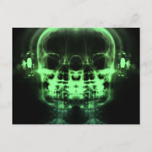 Doppel-X-Ray-Skulls mit Kopfhörern - grün Postkarte