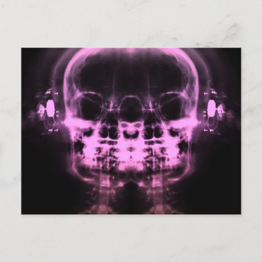Doppel-X-Ray-Skulls mit Kopfhörern - Rosa Postkarte (Vorderseite)
