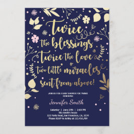 DoppelBabyparty-Einladungs-Goldrosa-Marine-Mädchen Einladung