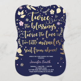 DoppelBabyparty-Einladungs-Goldrosa-Marine-Mädchen Einladung