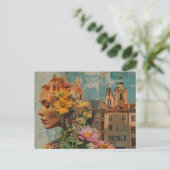 Doppelbelichtete Dame mit Blumen und Gebäuden Postkarte (Stehend Vorderseite)