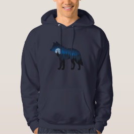 Doppelbelichtete Wolf Silhouette Monlit und Sterne Hoodie