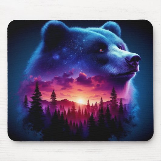 Doppelbelichtetes Bärenportrait mit lebendigem Son Mousepad (Vorne)