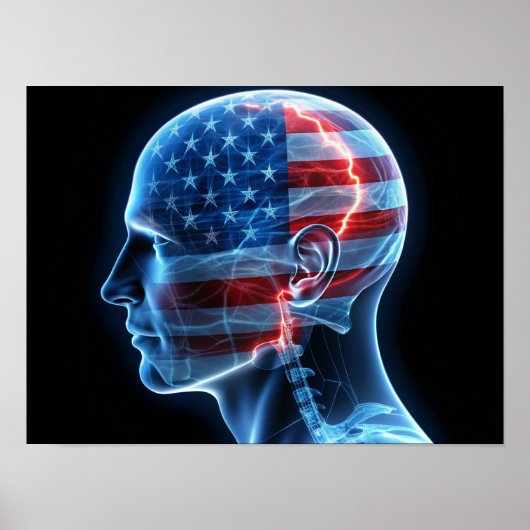 Doppelbelichtung des menschlichen Schädels und des Poster (Vorne)