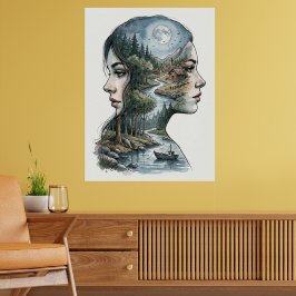 Doppelbelichtung Natur Silhouette Aquarell Poster