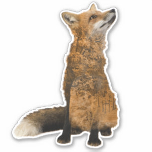 Doppelbelichtung Orange Fuchs Herbst Aufkleber