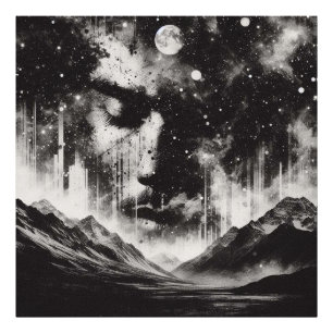 Doppelbelichtungs-Portrait mit Starry Sky Mountain Fotodruck