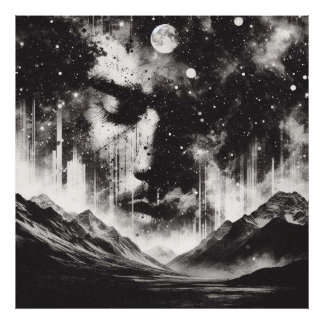 Doppelbelichtungs-Portrait mit Starry Sky Mountain Fotodruck