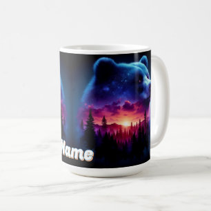 Doppelbelichtungsbärenporträt mit lebendigem Sonne Kaffeetasse