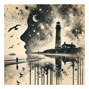 Doppelbelichtungsporträt mit Starry Sky Lighthous Fotodruck