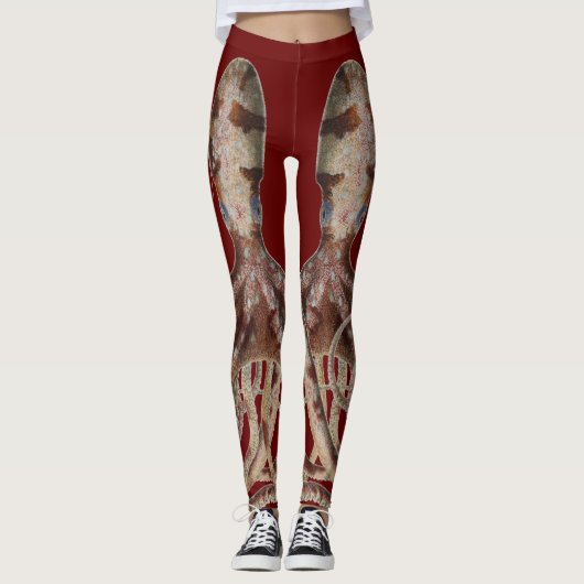 Doppelblauer Kraken auf blutroten Leggings (Vorderseite)