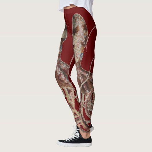 Doppelblauer Kraken auf blutroten Leggings (Links)