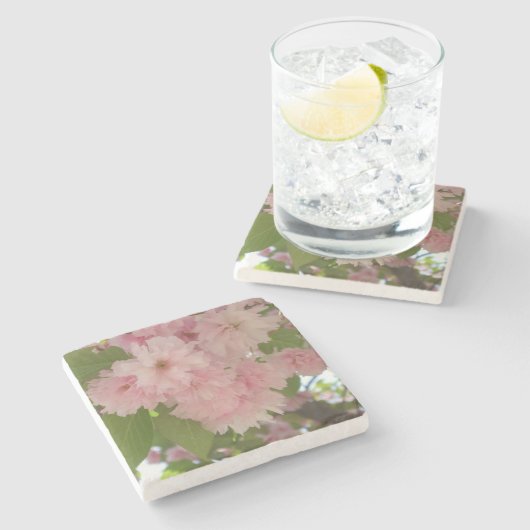 Doppelblühende Kirschbaum II Frühlingsflora Steinuntersetzer (Seitenansicht)