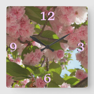 Doppelblühende Kirschbaum III Frühlingsflora Quadratische Wanduhr