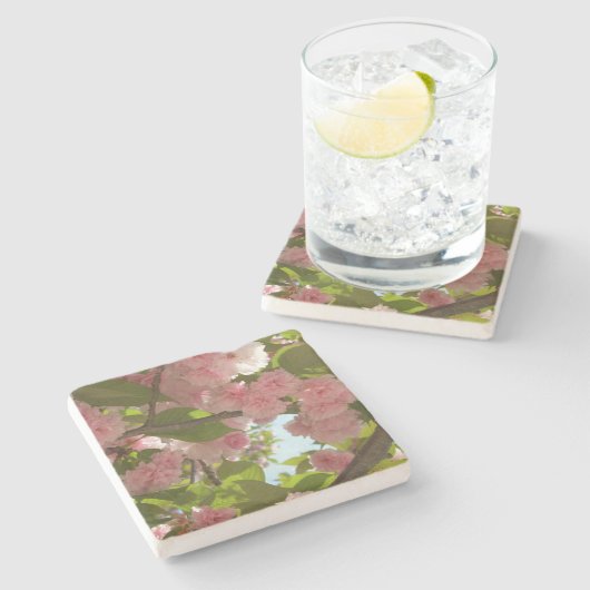 Doppelblühende Kirschbaum III Frühlingsflora Steinuntersetzer (Seitenansicht)