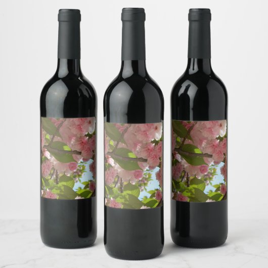 Doppelblühende Kirschbaum III Frühlingsflora Weinetikett (Flaschen)