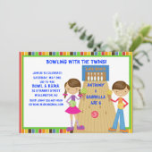 DoppelBowlings-Geburtstags-Party Einladung (Stehend Vorderseite)