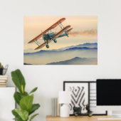 Doppeldecker-Oldtimer-Propeller-Flugzeug Poster (Heimbüro)