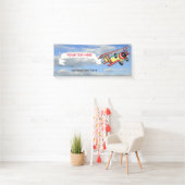 Doppeldecker-Schleppen-Fahne im blauen Himmel Banner (Insitu)