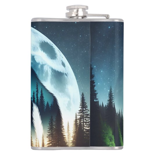 Doppelexposition Bigfoot, Adler und Vollmond Flachmann (Rückseite)