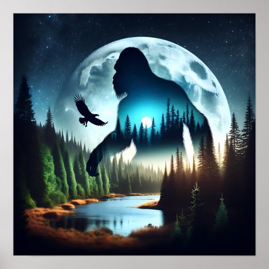 Doppelexposition Bigfoot, Adler und Vollmond Poster (Vorne)