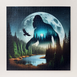 Doppelexposition Bigfoot, Adler und Vollmond Puzzle