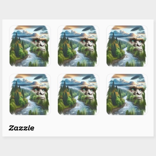 Doppelexposition Bigfoot in der Natur Quadratischer Aufkleber (Blatt)