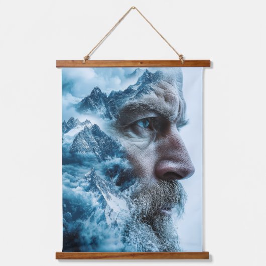 Doppelexposition des Winterbound Man Wandteppich Mit Holzrahmen (Vorderseite)