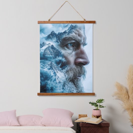 Doppelexposition des Winterbound Man Wandteppich Mit Holzrahmen (Schlafzimmer)