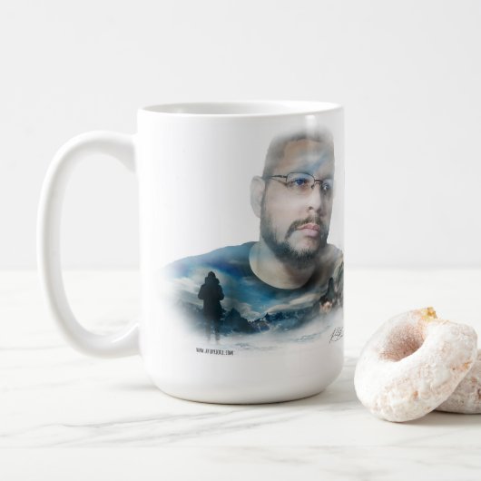 Doppelexposition von Grauwolf Kaffeetasse (Mit Donut)
