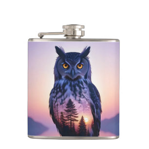 Doppelexposition von Owl Animal Nature Wilderness Flachmann