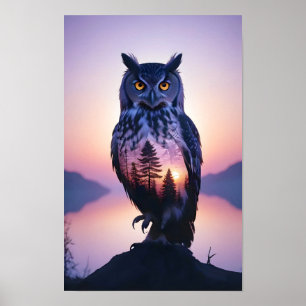 Doppelexposition von Owl Animal Nature Wilderness Poster