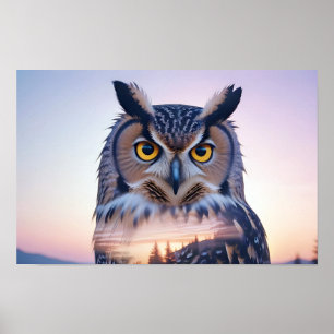 Doppelexposition von Owl Animal Nature Wilderness  Poster