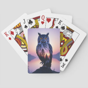 Doppelexposition von Owl Animal Nature Wilderness Spielkarten