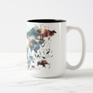 Doppelexposition von Weltkarte und Tasse von Tiere