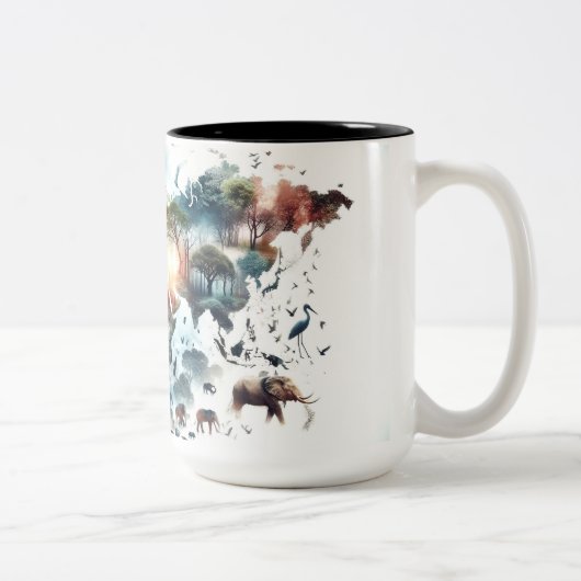 Doppelexposition von Weltkarte und Tasse von Tiere (Rechts)