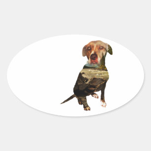 Doppelexpositionshund Ovaler Aufkleber