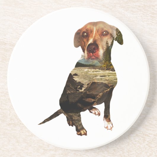 Doppelexpositionshund Sandstein Untersetzer (Vorne)