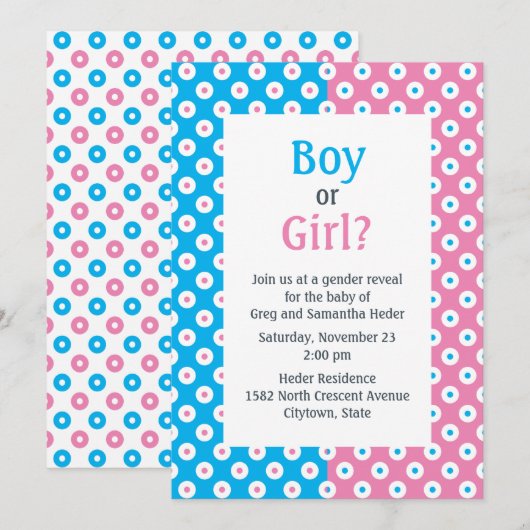 Doppelfarbige oder weibliche Polka-Dot-Geschlechts Einladung (Vorne/Hinten)