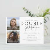 Doppelfeier 2 Foto Abschluss Einladung (Stehend Vorderseite)